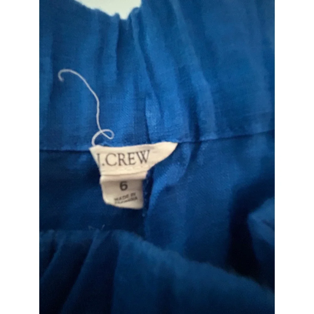 J.Crew Blue Linen Drawstring‎ Shorts Women Size 6 Cobalt Cuffed Elastic Waist